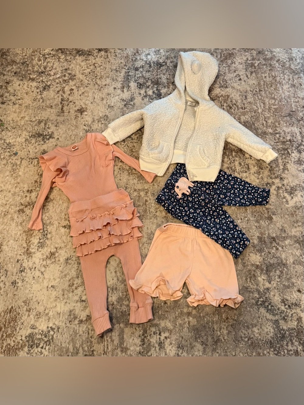 Peach Ruffle Baby Outfit Set with Cream Sherpa Hoodie